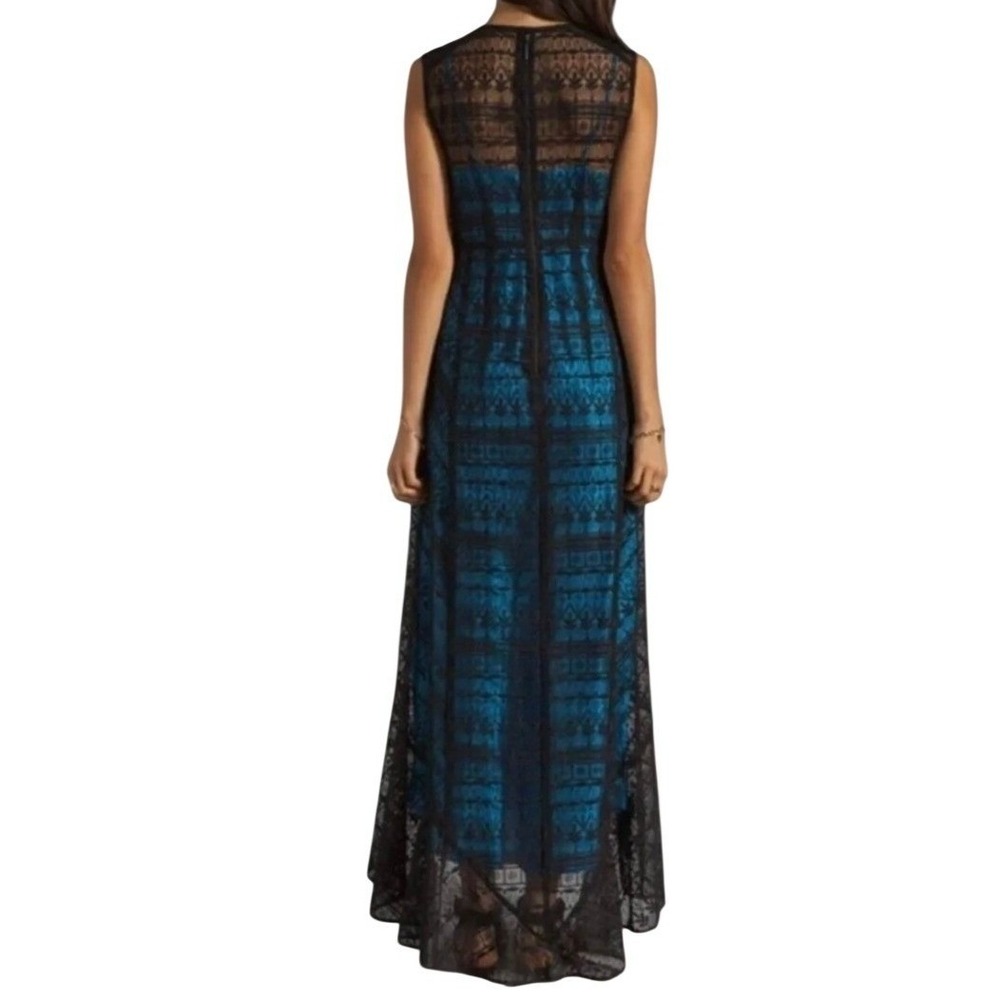 Nanette Lepore Teal Black Lace Overlay Maxi Dress Sleeveless Gown - Picture 2 of 2